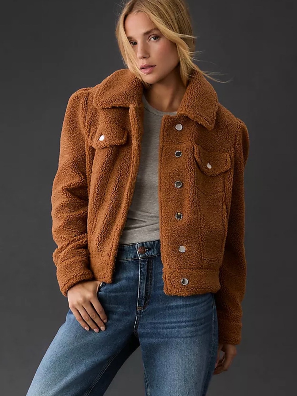 Anthropologie Cozy Teddy Sherpa Jacket in Caramel NWT size xs